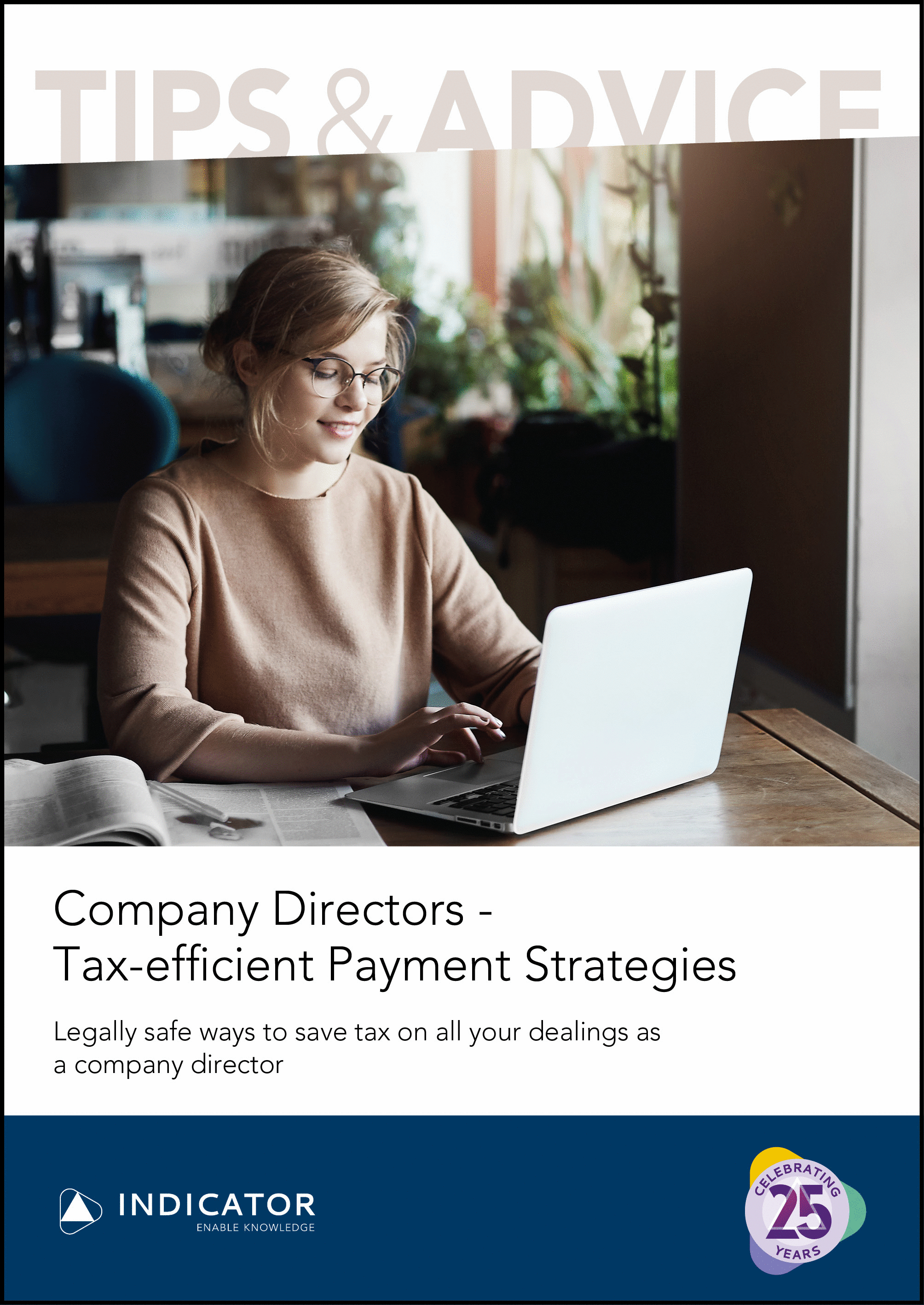 Woman using a laptop with text about tax-efficient payment strategies for company directors.