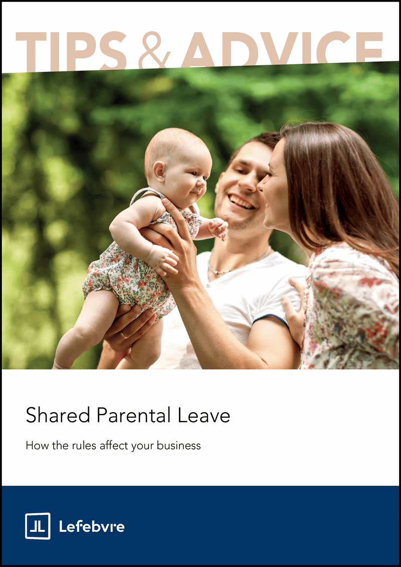 Book cover with a family holding a baby, titled 'Shared Parental Leave' by Lefebvre.
