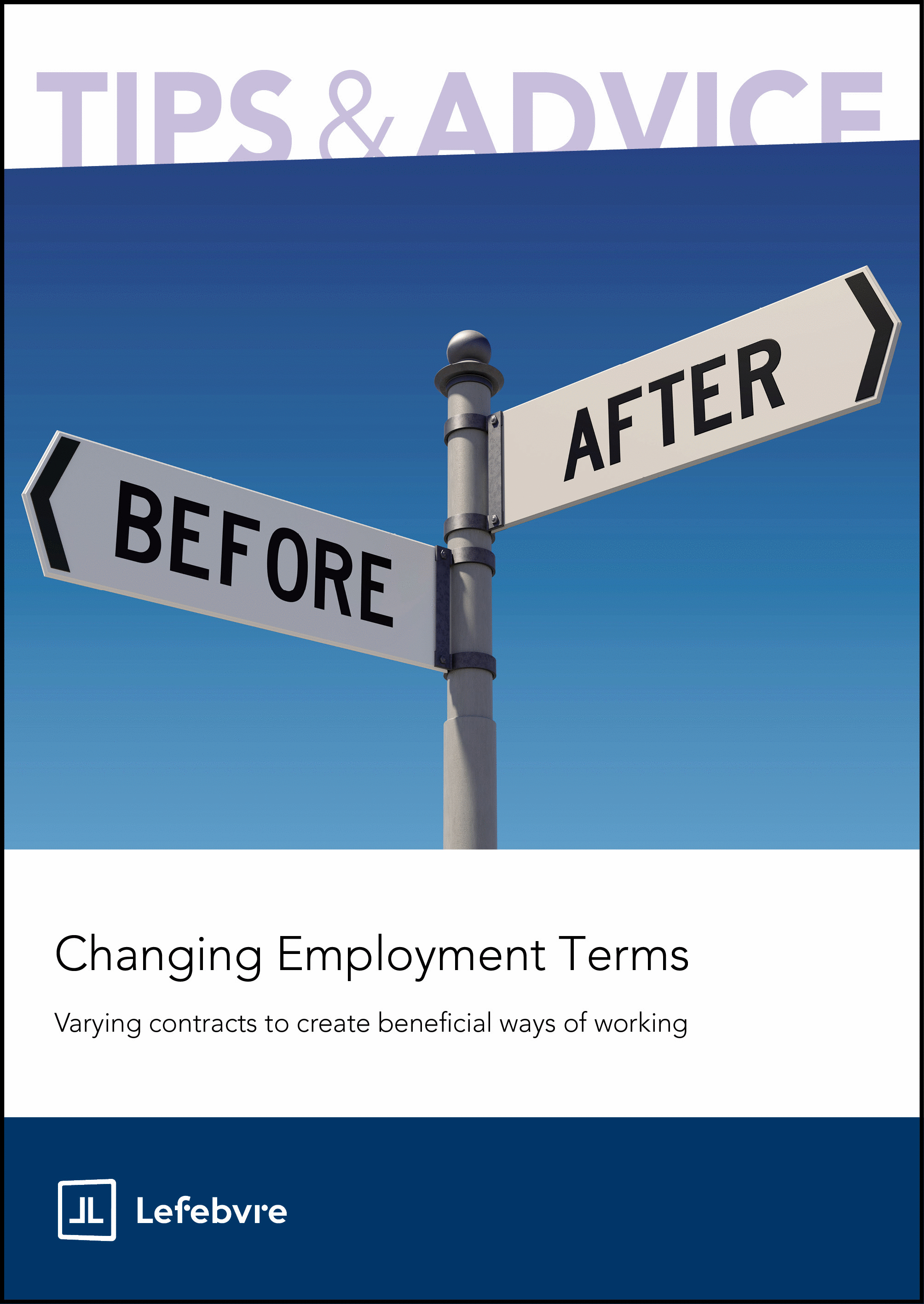 Book cover with street sign graphics and text about changing employment terms, published by Lefebvre.