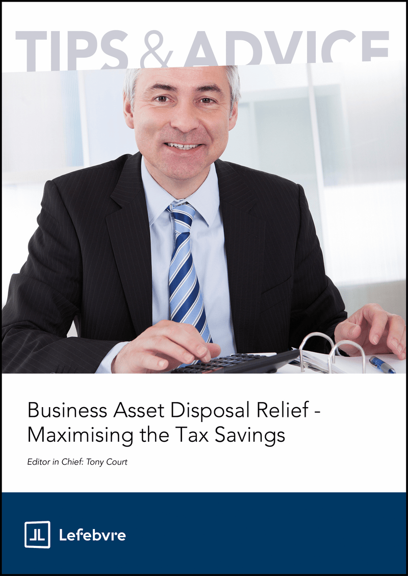 Book cover with a man in a suit and tie, featuring text about business asset disposal relief and tax savings.