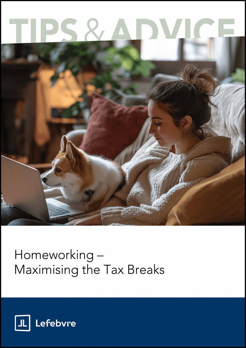 Woman on a laptop with a dog on her lap, sitting on a couch in a cozy living room.