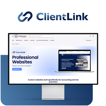 ClientLink professional websites on a computer screen with the ClientLink logo above.