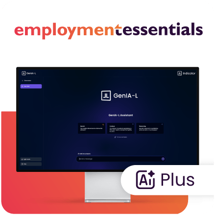 Computer screen displaying 'GenIA-L' with 'employment essentials' and 'AI Plus' logos on a white background.