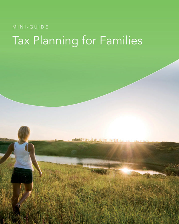 Book cover with a woman walking in a field and a green banner with 'Tax Planning for Families' text.