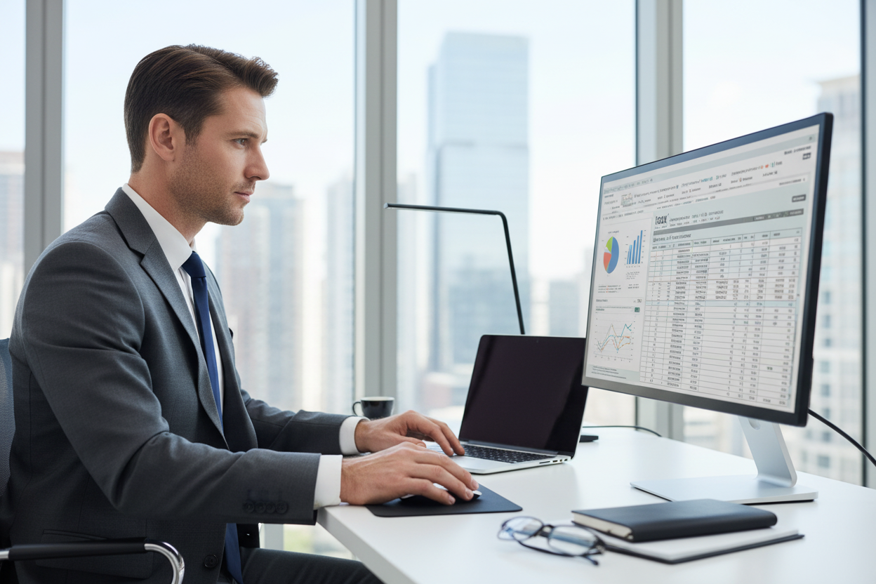 Professional man working at modern office desk
