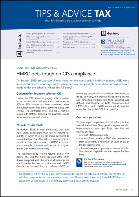 Tax guide with text on HMRC compliance and construction industry scheme