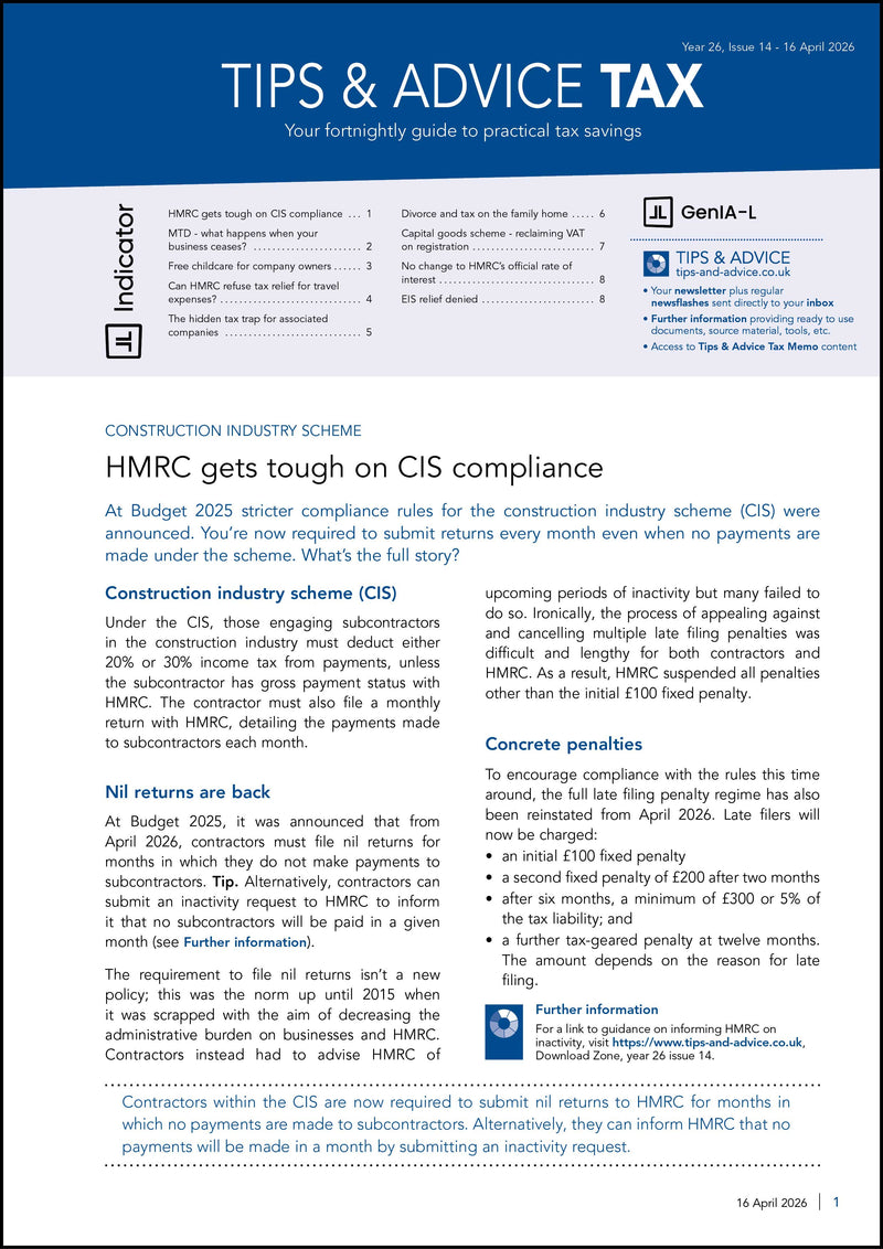 Tax guide with text on HMRC compliance and construction industry scheme