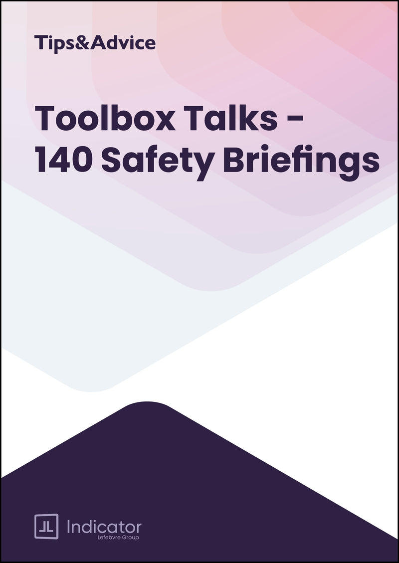 Book cover of 'Toolbox Talks - 140 Safety Briefings' with a geometric design and brand logo.
